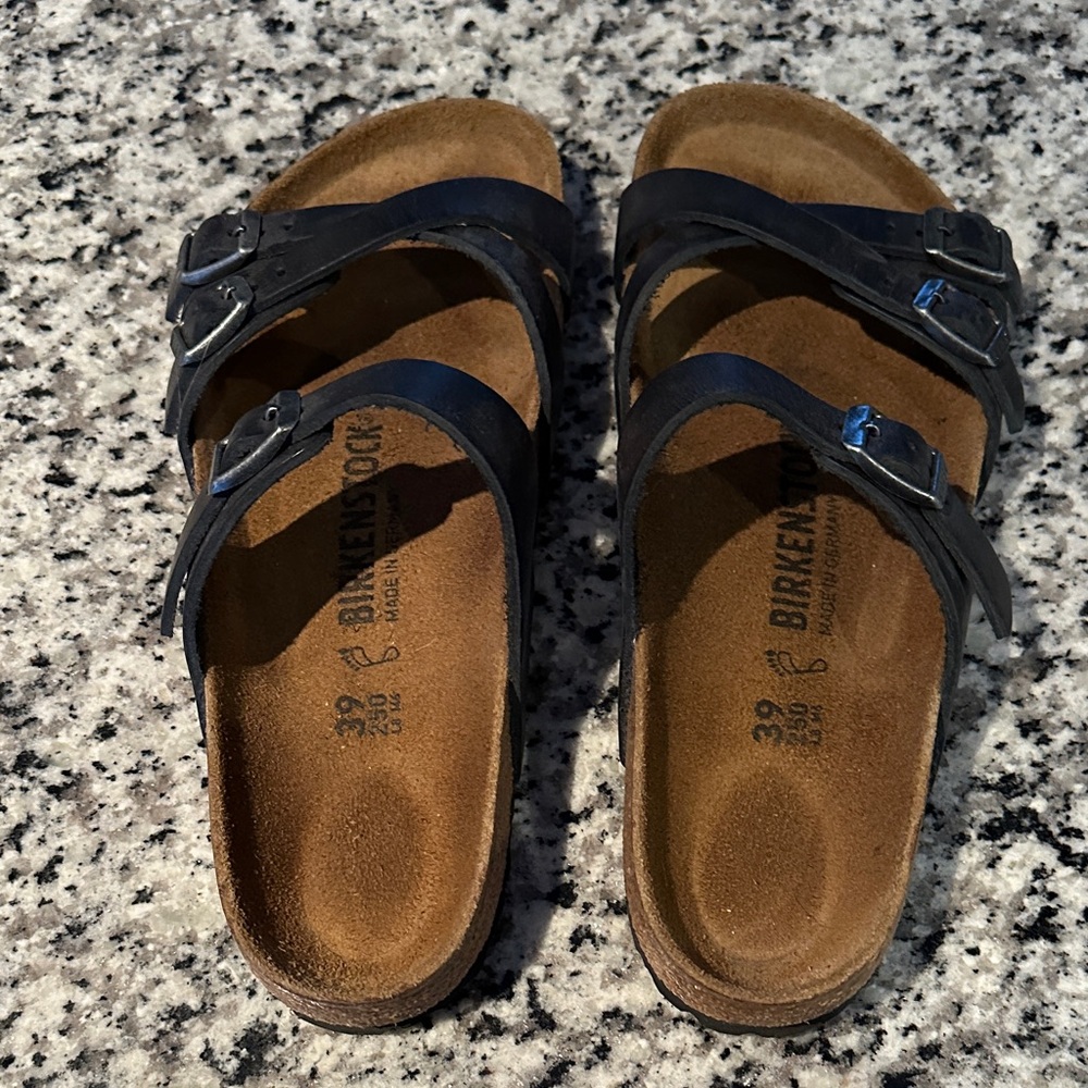 Birkenstock Franca Oiled Leather Black and Brown Sandals size 39